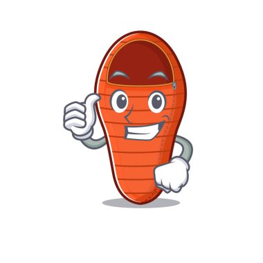 Uyku tulumu karikatürü başparmak hareketi yapıyor.