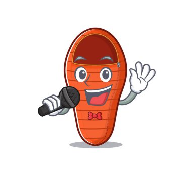 Elinde bir mikrofon varken şarkı söyleyen bir çizgi film.