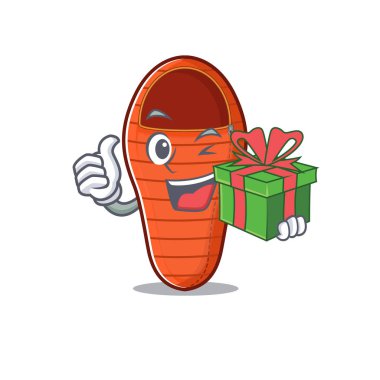 Mutlu uyku tulumunun maskot çizgi filmi.