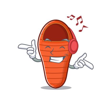 Müzik dinleyen uyku tulumu maskot karakter tasarımı