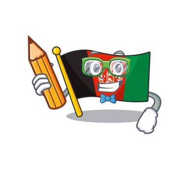 Havalı, zeki öğrenci bayrağı. Kalem tutan karakter.