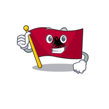 Albania Parşömeni 'nin gülen maskotu başparmak hareketi yapıyor.