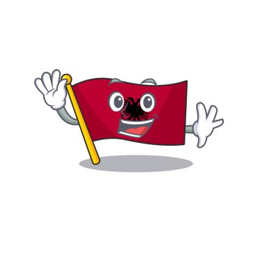 Sevimli gülümseyen bayrak sallayarak Albania Çizgi film karakteri tasarımı