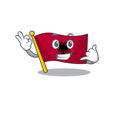 Bana şirin yüz bayrağı deyin. Albania. Maskot çizgi film tasarımı.