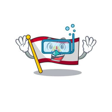 Dalış gözlüğü takan Fransız Polinezya Parşömeni bayraklı Maskot