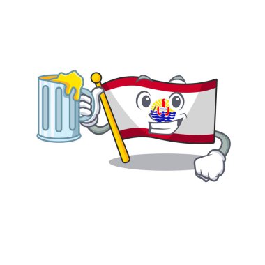 Mutlu bayrak Fransız Polinezyası Büyük bardak ile parşömen maskot tasarımı