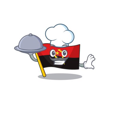 karikatür dizayn bayrağı angola Tepside yemek olan bir şef olarak parşömen