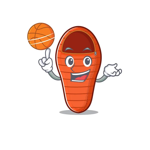 Mascot of sleeping bag cartoon character style with basketball — Stock Vector