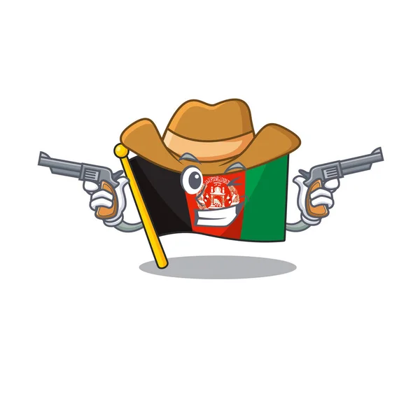 Flag afghanistan Scroll mascot performed as a Cowboy with guns — Stock Vector