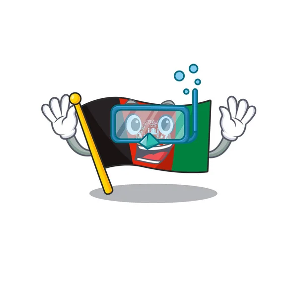 Mascota de dibujos animados con bandera afghanistan Desplazamiento con gafas de buceo — Vector de stock