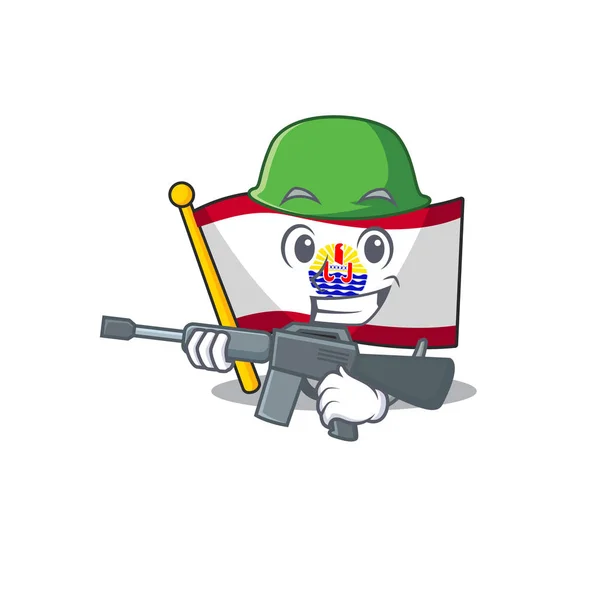 Una mascotte di bandiera polinesia francese Scroll Army con mitragliatrice — Vettoriale Stock
