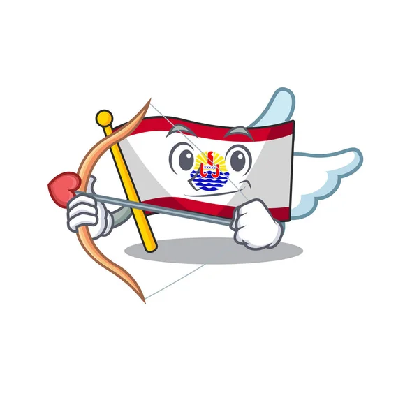 Симпатичный французский флаг полинезии Свиток Купидон персонаж мультфильма со стрелками и крыльями — стоковый вектор
