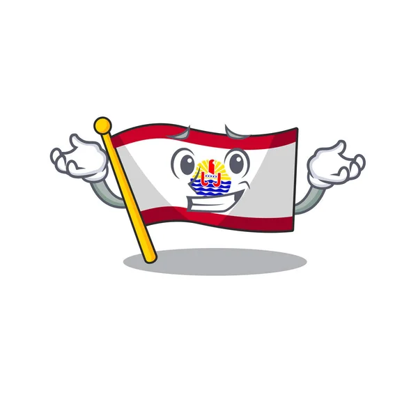Bonito e legal bandeira Grinning polinésia francesa Scroll mascote estilo cartoon — Vetor de Stock