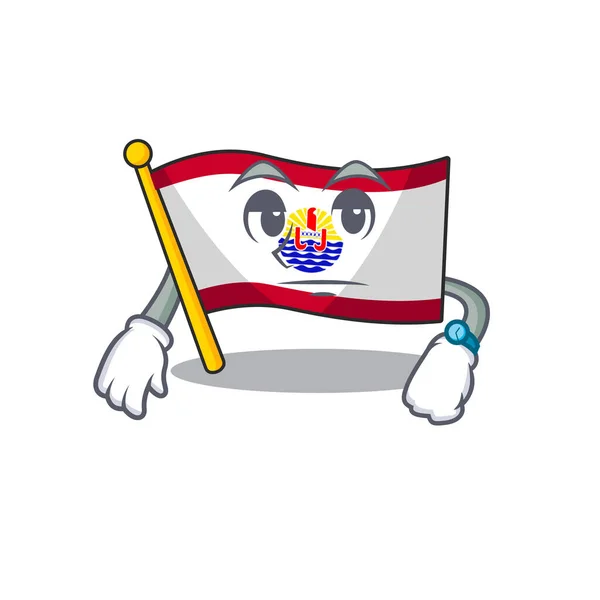 Ждем жест флаг французской полинезии Свиток на дизайн персонажей мультфильма — стоковый вектор
