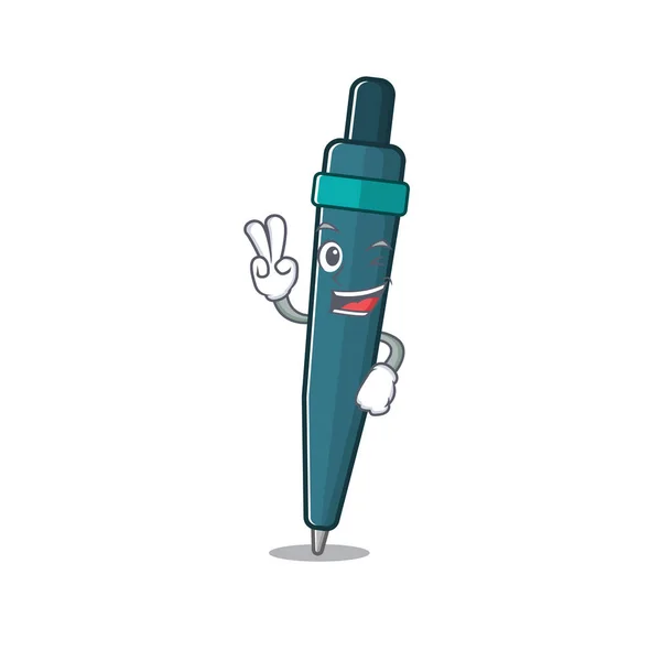 Stylo plume drôle personnage de dessin animé Scroll avec deux doigts — Image vectorielle