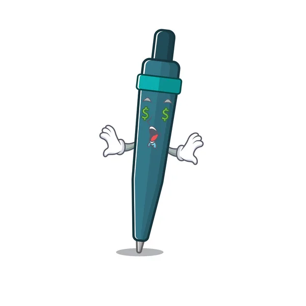 Fountain pen Scroll with Money eye cartoon character style — 스톡 벡터