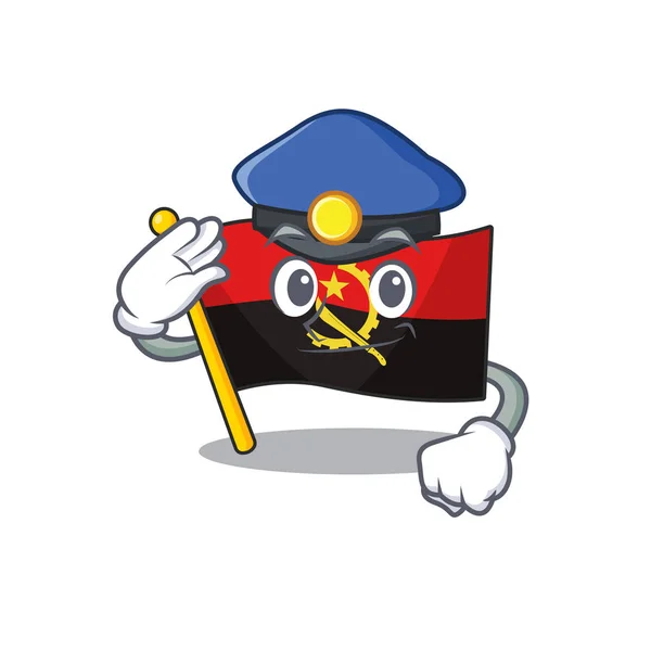 Флаг Анголы Scroll Cartoon стиль талисмана в качестве полицейского — стоковый вектор
