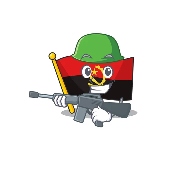 Uma mascote de bandeira angola Scroll Exército com metralhadora — Vetor de Stock