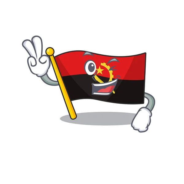 Смешной флаг Ангола Scroll мультфильм персонаж с двумя пальцами — стоковый вектор