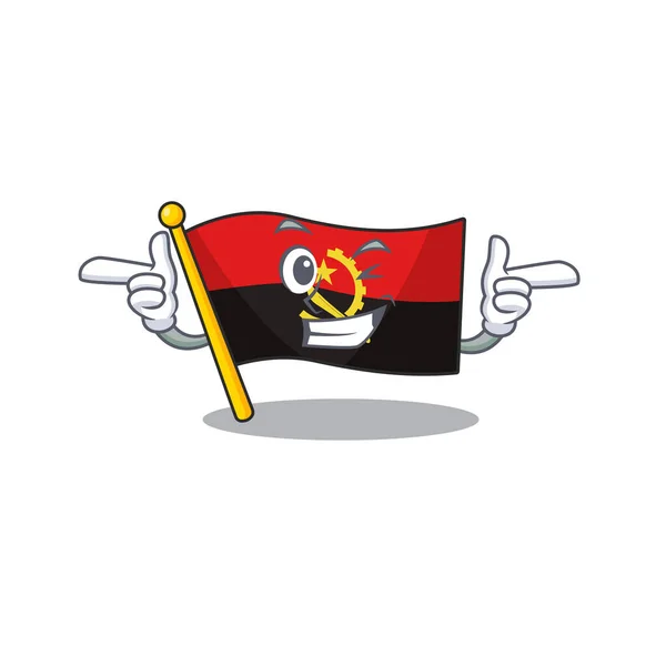 Drapeau angola Scroll mascotte dessin animé avec clin d'oeil — Image vectorielle
