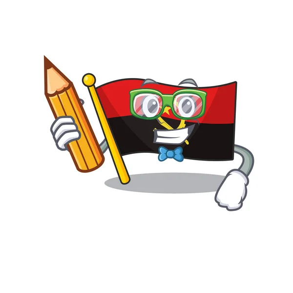 Cool inteligente estudante bandeira angola Scroll personagem segurando lápis —  Vetores de Stock