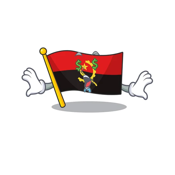 Flaga angola Przewiń z pieniędzmi oko kreskówki styl postaci — Wektor stockowy