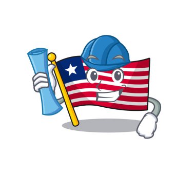 Neşeli Mimar Liberya bayrağı Mavi baskı ve mavi başlıklı parşömen