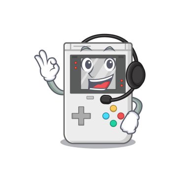 sevimli el bilgisayarı oyunu Scroll çizgi film karakteri tasarımı kulaklık takıyor