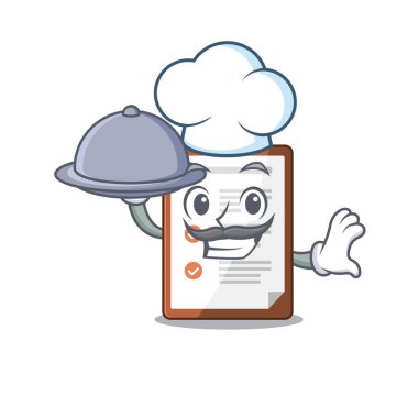 karikatür tasarımı panosu tepside yemek olan bir şef olarak kaydır