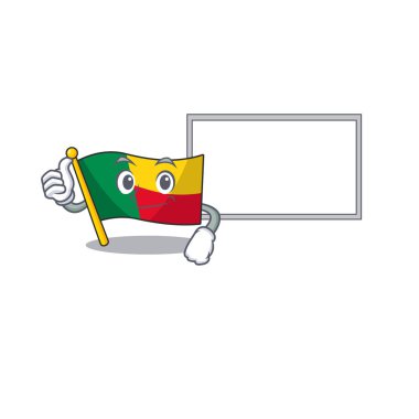 Sevimli bayrak benli çizgi film karakteri tahtayı parmakla