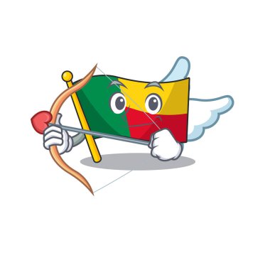 Sevimli bayrak benli Cupid çizgi film karakteri ok ve kanatlı