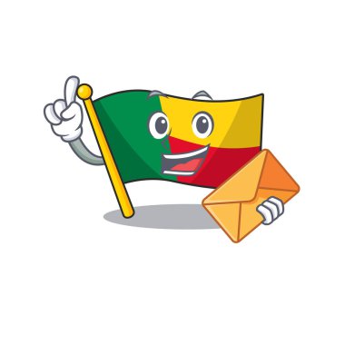 Mutlu yüz benli maskot tasarımı zarflı