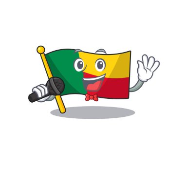 Şirin bir çizgi film. Mikrofonla bayrak sallıyor.