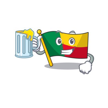 Büyük bir bardakla Mutlu bayrak benli maskot tasarımı