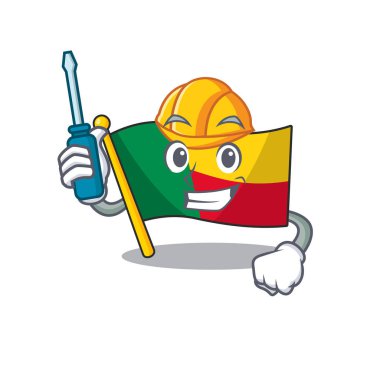 Akıllı otomotiv bayrağı Benin Scroll çizgi film karakter tasarımında sunulmuştur