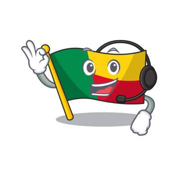 sevimli bayrak benli çizgi film karakteri tasarımı kulaklık takıyor