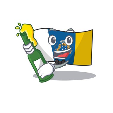 Kanarya adası. Bira şişesi maskot stili.