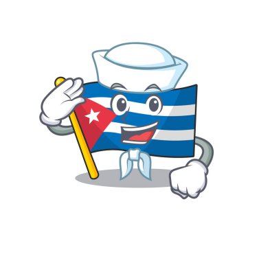 An icon of flag cuba Scroll Sailor cartoon character wearing hat vector
