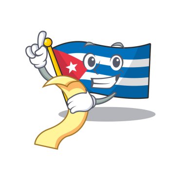 Bayrak Küba Scroll çizgi film karakteri servis için hazır bekliyor