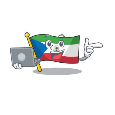 Şirin ve akıllı bayrak Ekvatoral Gine Parşömeni dizüstü bilgisayarla çalışıyor