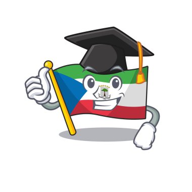 Mutlu bayrak Ekvator Ginesi Tomarı siyah mezuniyet şapkası takıyor