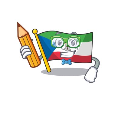Havalı akıllı öğrenci bayrağı Ekvator Ginesi Kalem tutan karakter