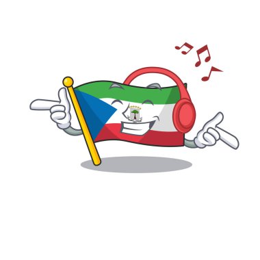 Müzik bayrağını dinleyen Ekvator Ginesi Maskot karakter tasarımı