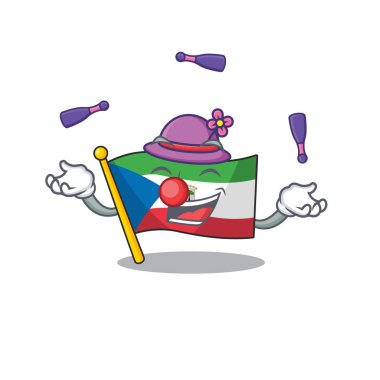 Havalı bayrak ekvatoral Gine Scroll maskot stili hokkabazlık yapıyor.