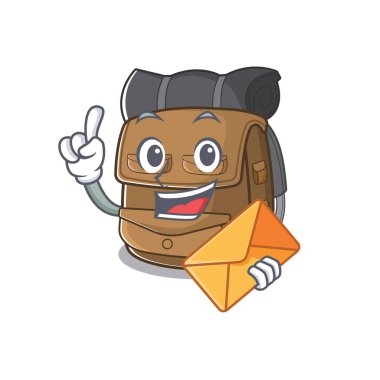 Mutlu yüz yürüyüşü sırt çantası. Zarflı maskot tasarımı.