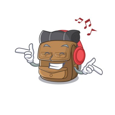 Sırt çantasıyla müzik dinlemek Maskot karakter tasarımı