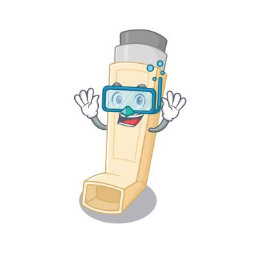 Dalış gözlüğü takan astım spreyinin çizgi film karakteri