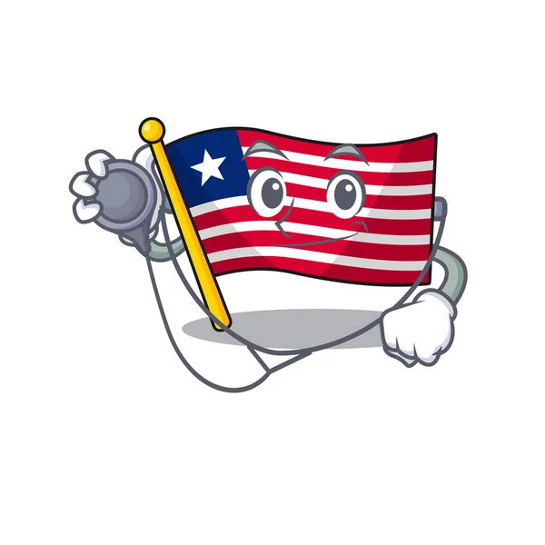 Симпатичный флаг Либерии Свиток персонаж мультфильма в Докторе с инструментами — стоковый вектор