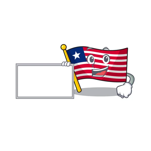 Flagge Liberia Schriftrolle mit Bord Cartoon-Maskottchen-Design-Stil — Stockvektor