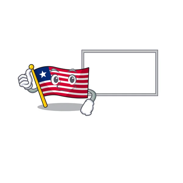 Mignon drapeau liberia Scroll personnage de bande dessinée Pouce vers le haut avec planche — Image vectorielle